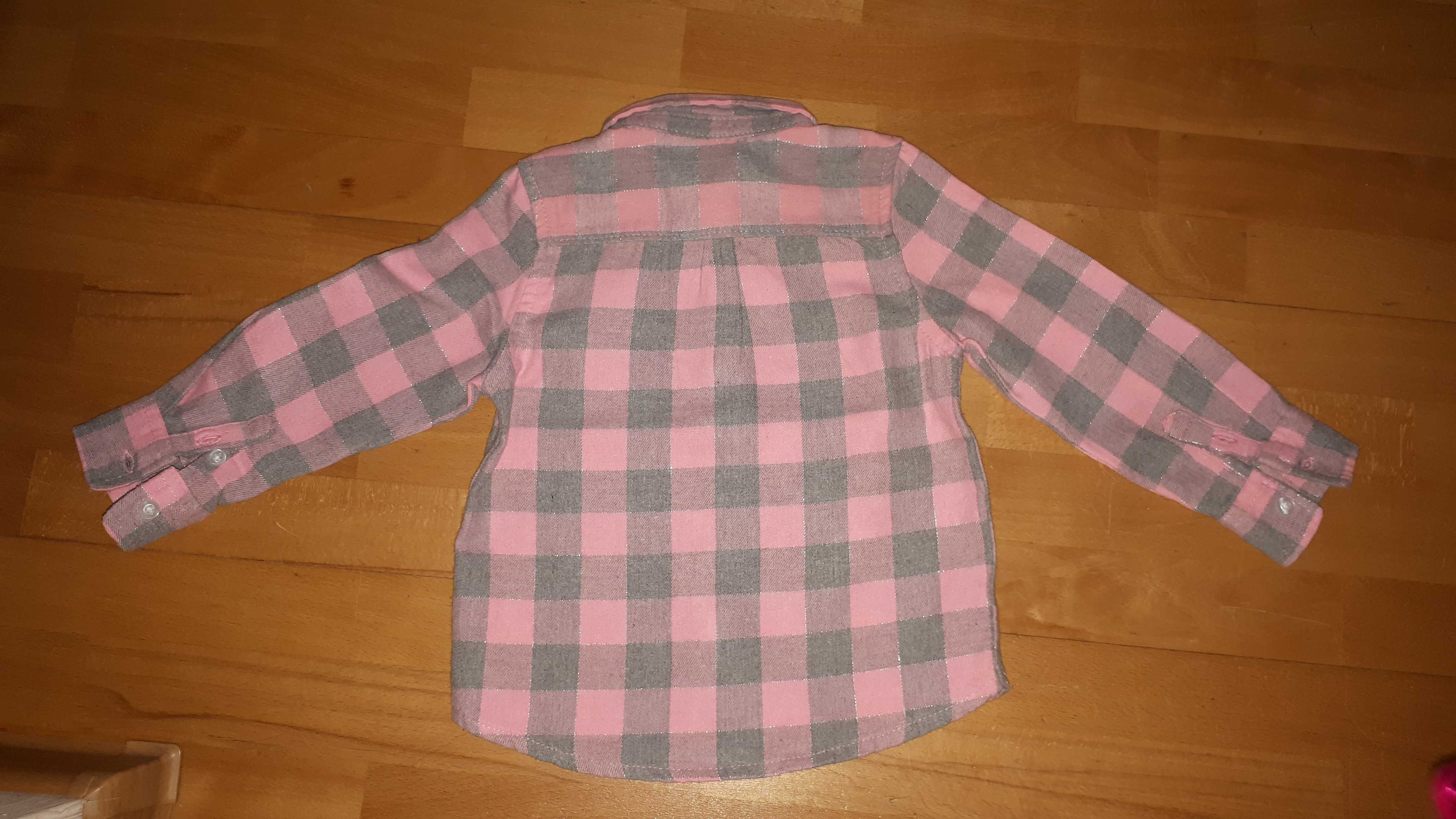 Koszula flanelowa różowo-szara dziewczęca rozmiar 92