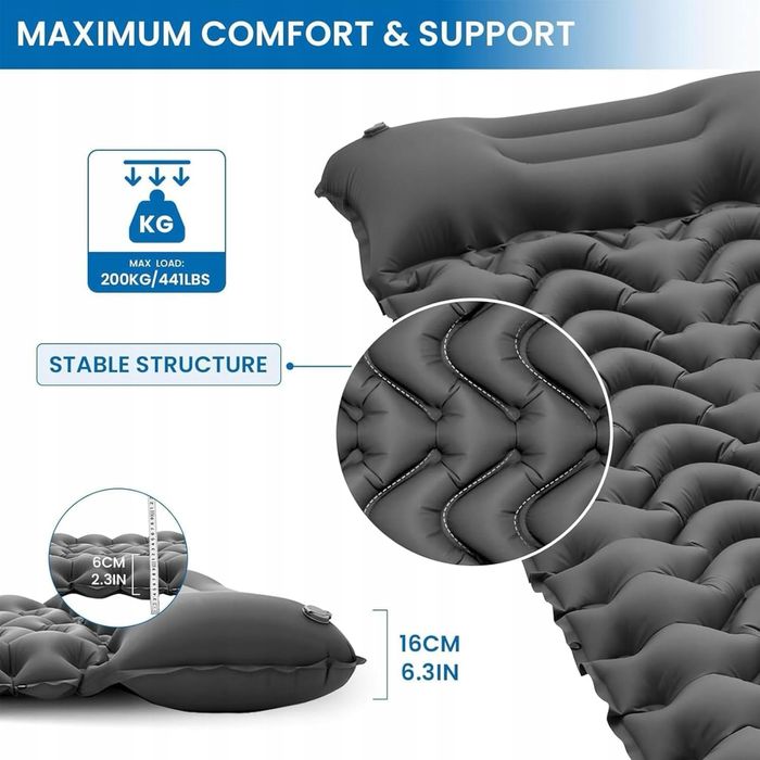 Mata do spania, kempingowy materac powietrzny 190 dł. x 60 szer. x 5