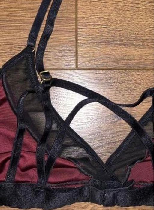 Бордовий марсала велюровий оксамитовий бралет бюстгальтер з сіткою м