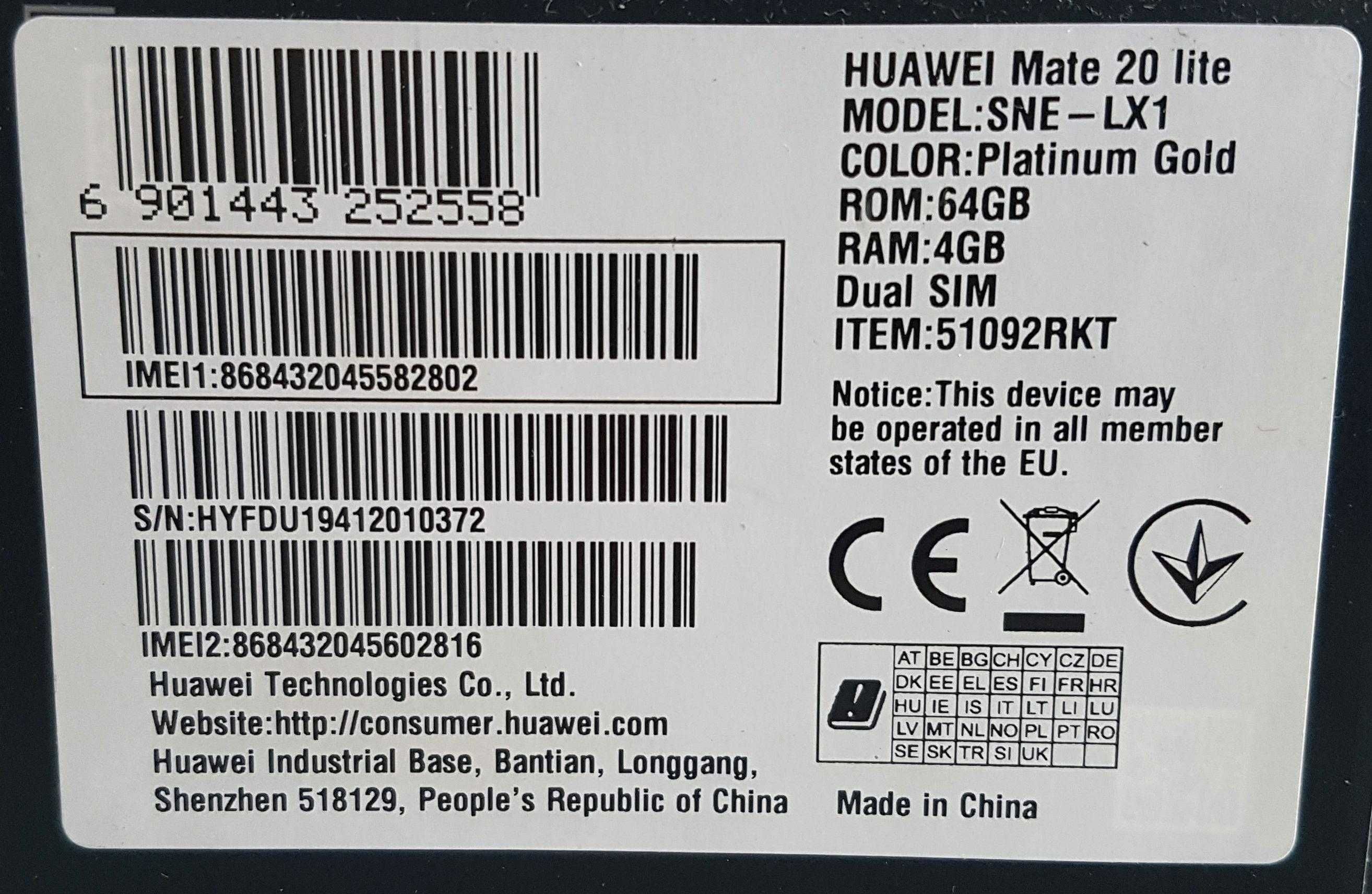 Huawei Mate 20 lite pudełko opakowanie etui telefon Mate20