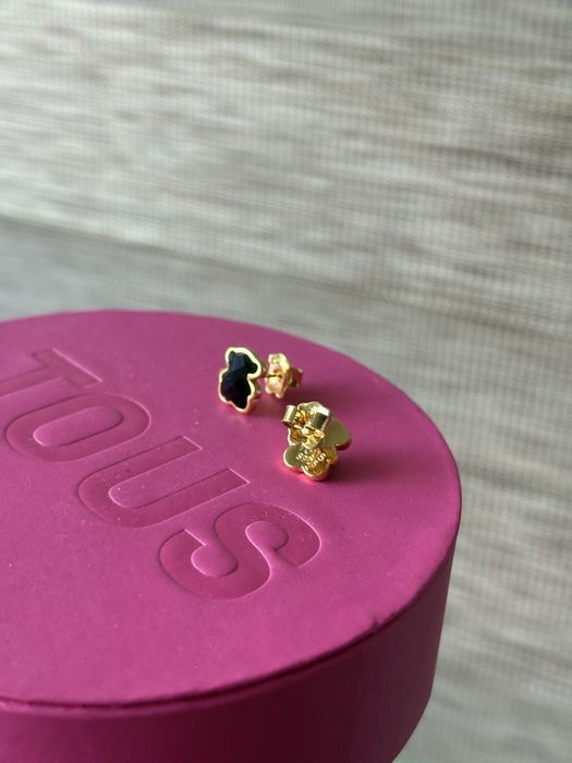 Kolczyki TOUS 10 mm stan idealby pozlacane onyks czarne