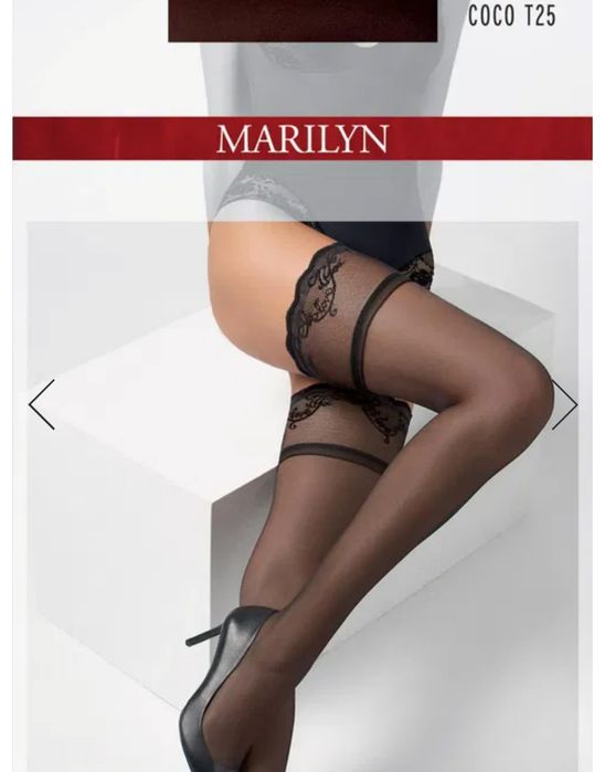 Gładkie pończochy samonośne z ozdobną koronką Coco