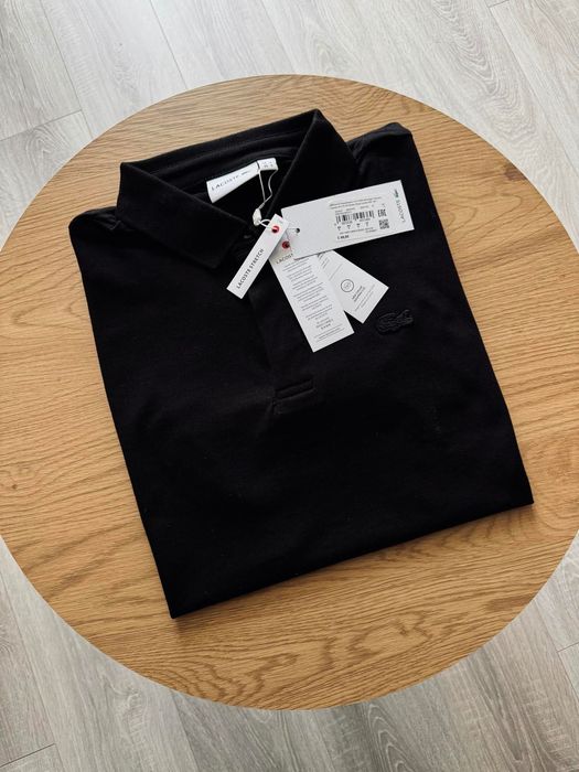 Поло чоловіче Lacoste футболка з коміром чорне/біле