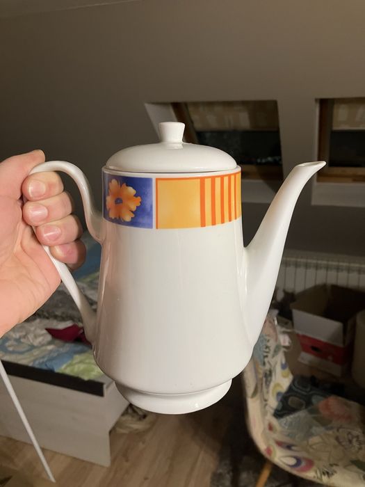 Dzbanek ceramiczny z pokrywka kolorowy wzor retro