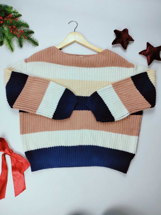 Bawełniany sweter kardigan ubierany w paski w rozmiarze L 40