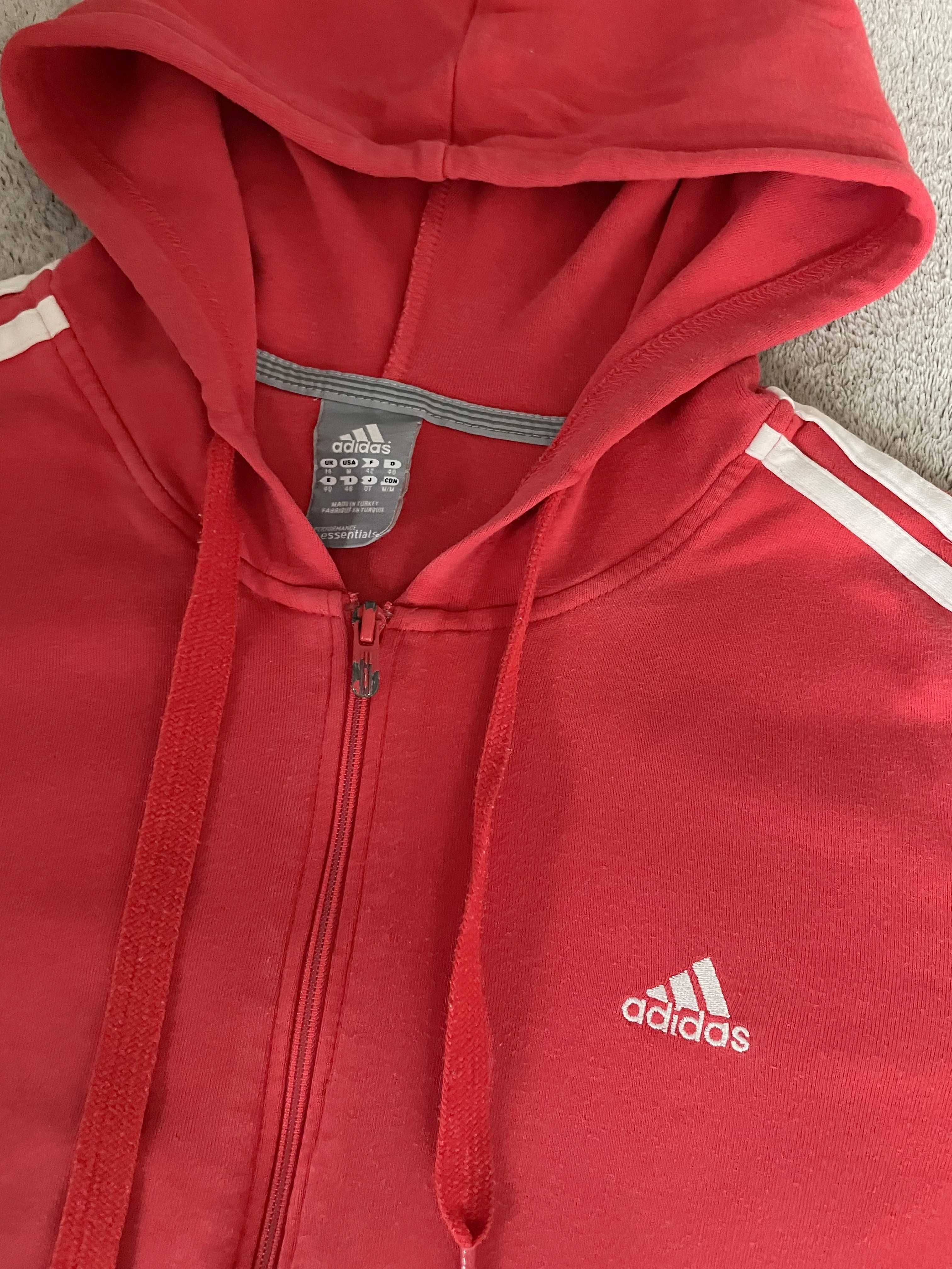 Bluza z kapturem na zamek czerwona Adidas rozmiar M (38)