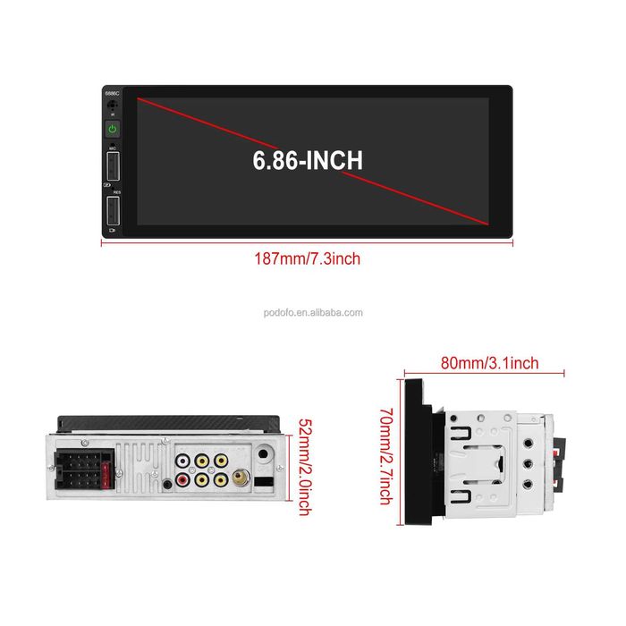 Rádio 1-Din 6.86" c/ Carplay/Android Auto, Bluetooth e GPS NOVO