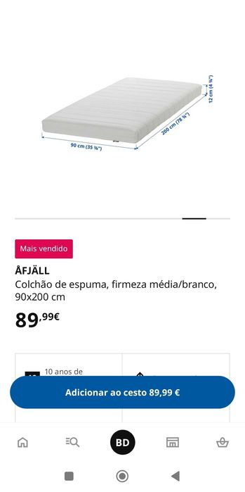 Colchão 90x200 novo IKEA