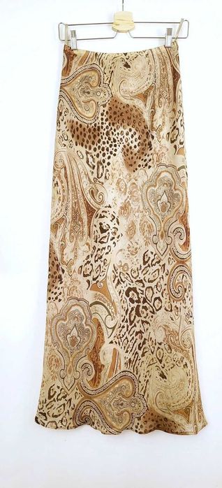 Jesienna długa spódnica w zwierzęcy wzór animal print panterka 34 XS