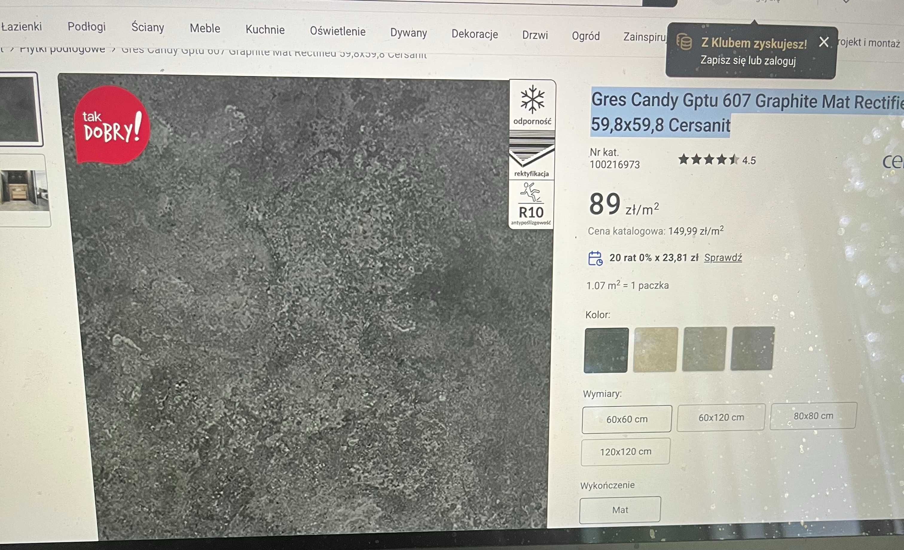 Płytki Cersanit gres candy gptu 607 graphite mat rectified 60 x 60cm