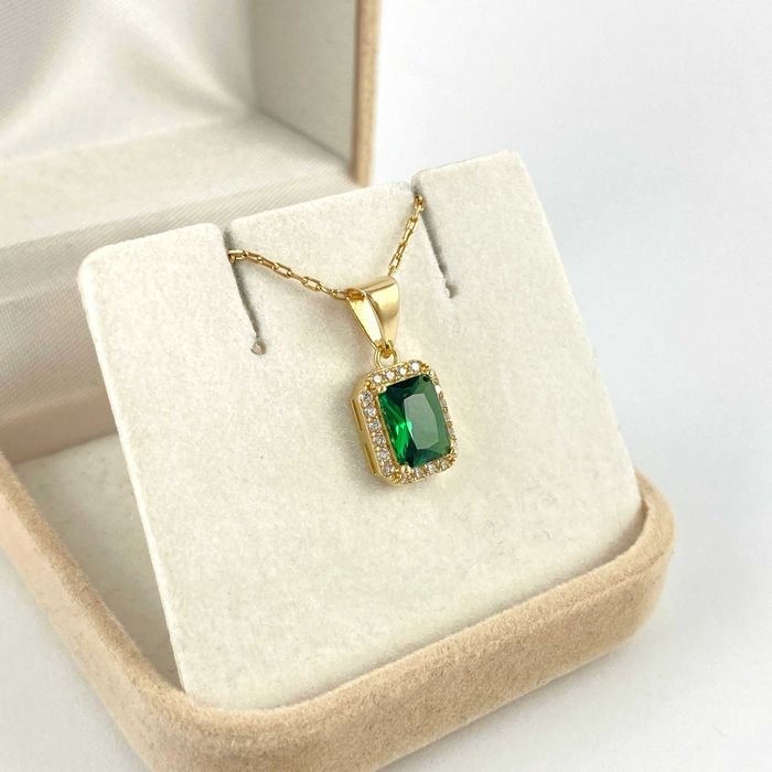 Zjawiskowa ZŁOTA zawieszka ZIELONA markiza PRÓBA 585 (14K)