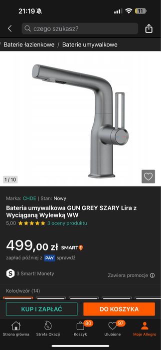 Bateria umywalkow z wyciagna wylewką SZARA