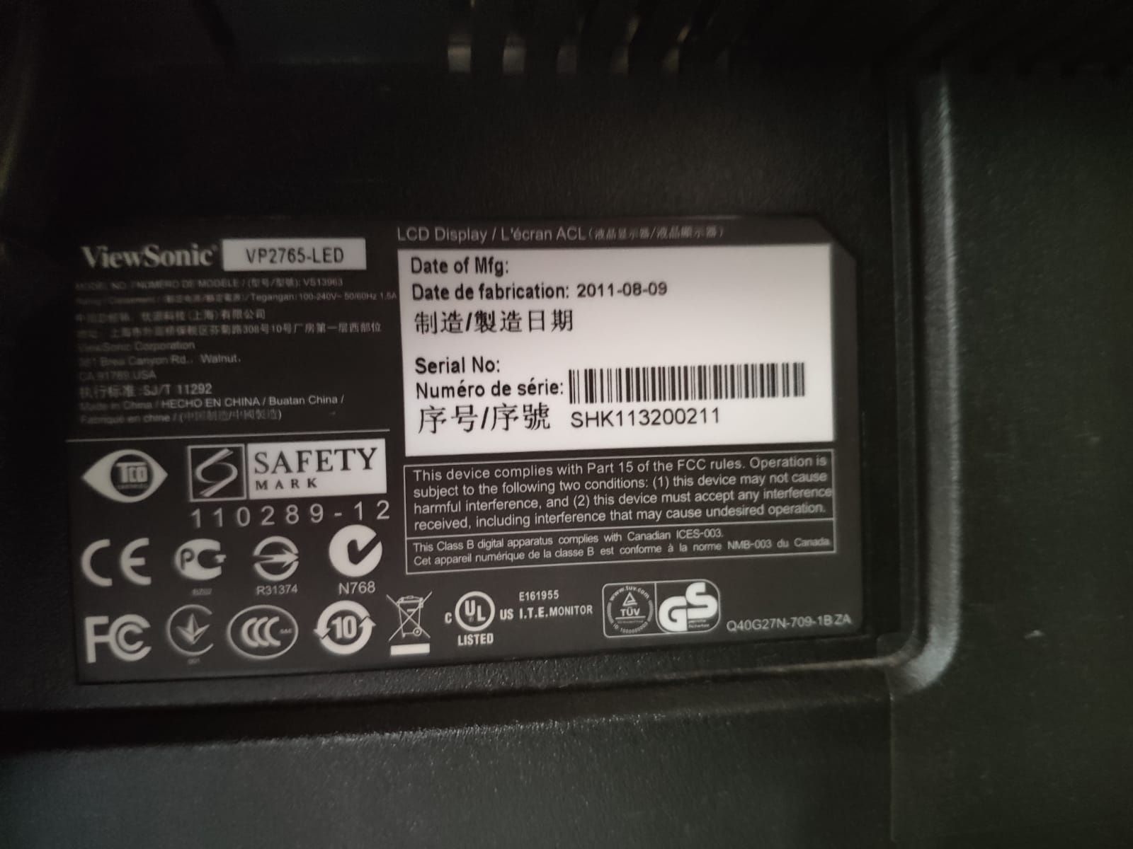Монитор ViewSonic vp2765-led, бу