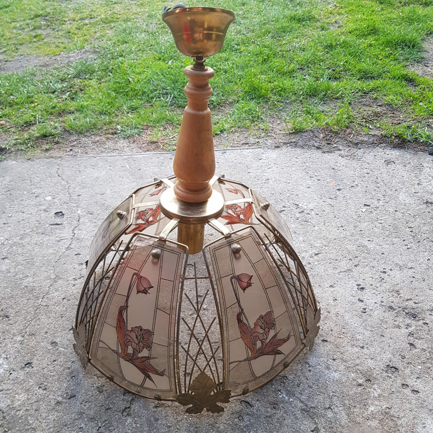 Lampa sufitowa szkło witraż PRL
