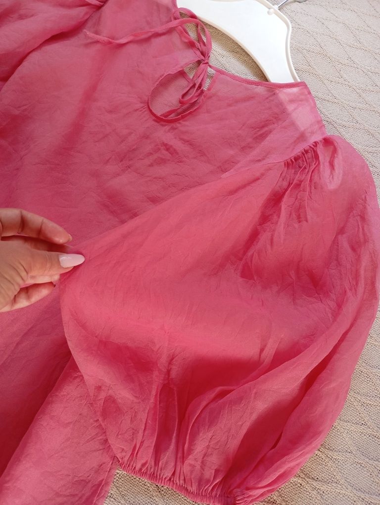 H&M M-XL niesamowita bluzka różowy cukierkowy kolor bufiasty rękaw