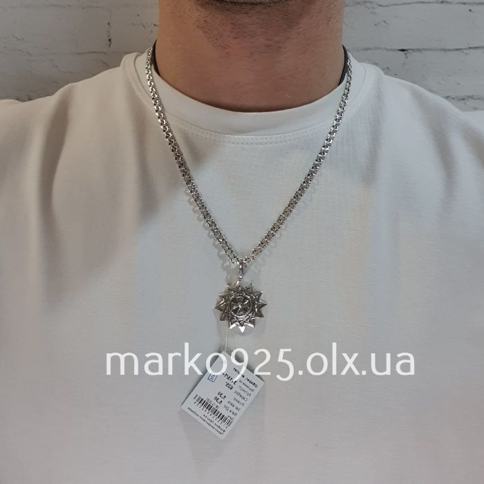 Чоловіча срібна цепочка з кулоном ерцгама ланцюжок Бісмарк 925 проба