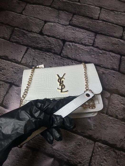 ЖІНОЧИЙ КЛАТЧ YSL Женская сумочка Yves Saint Laurent белая сумка скид