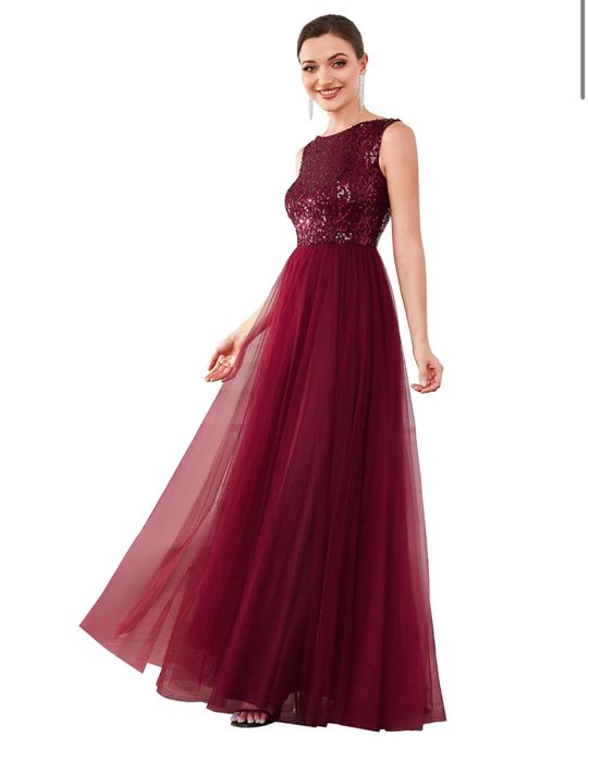 damska długa tiulowa sukienka z cekinami