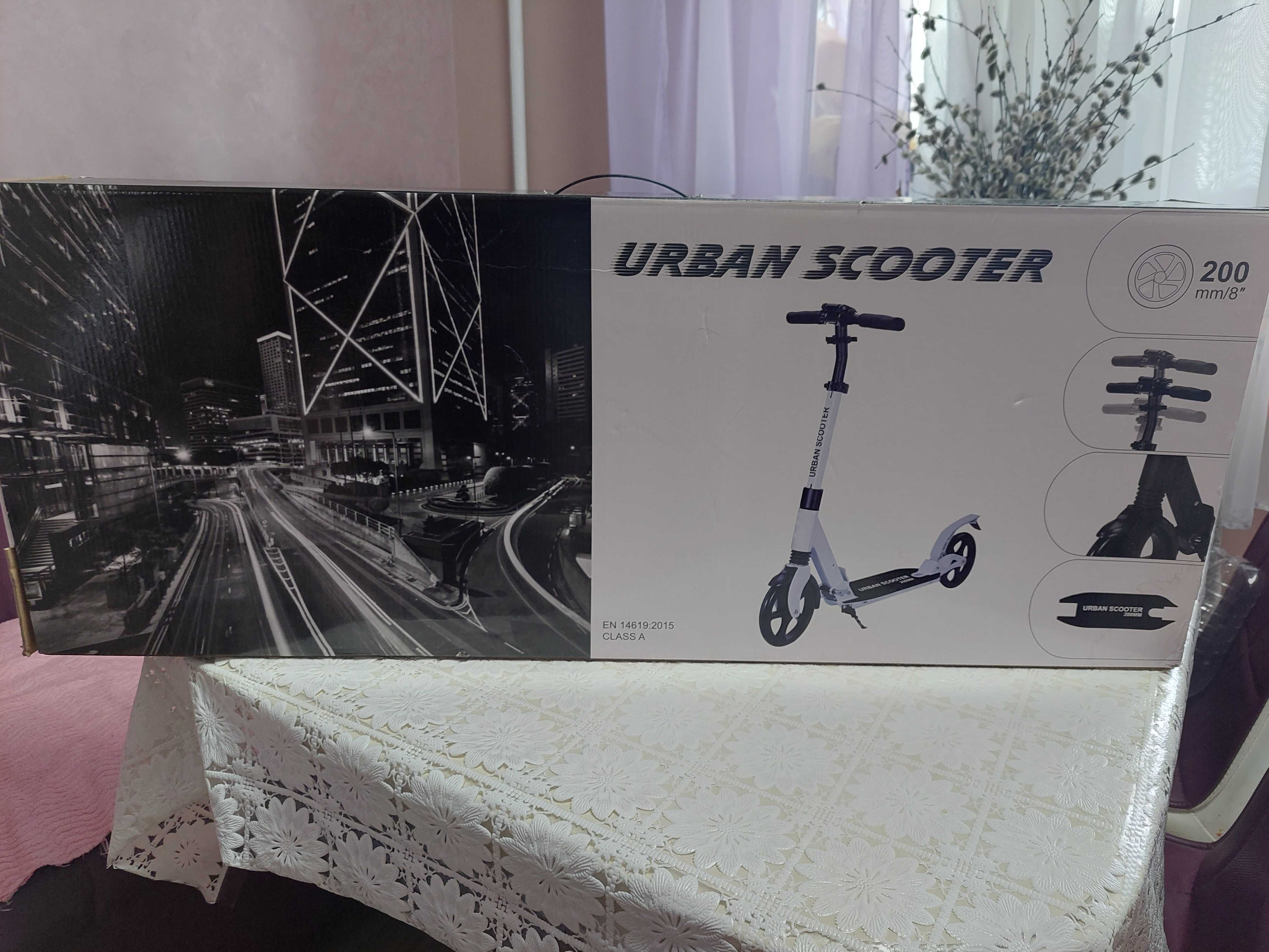 Самокат Urban Scooter колеса 200мм PU з дисковим гальмом Білий 10 +