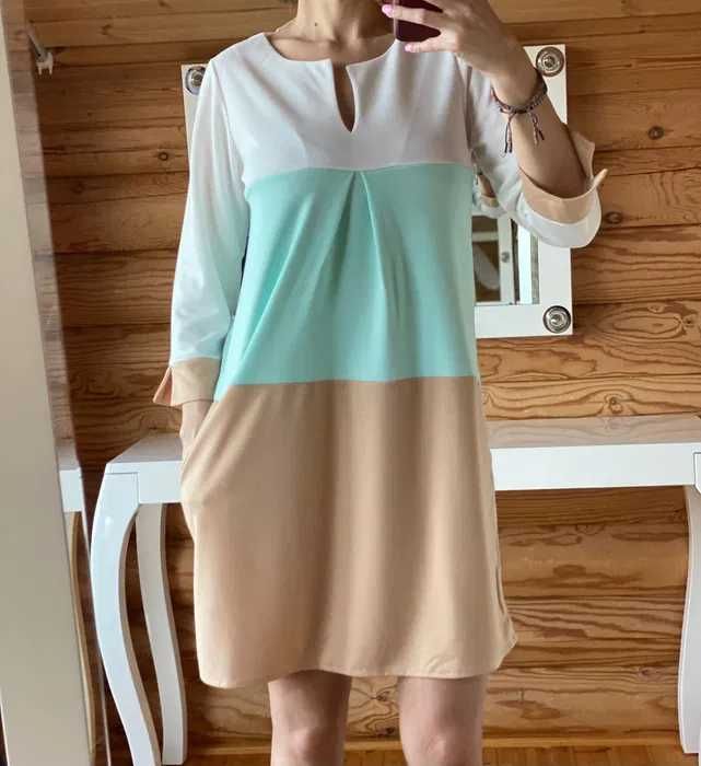 Wygodna sukienka trapezowa pastelowe kolory M