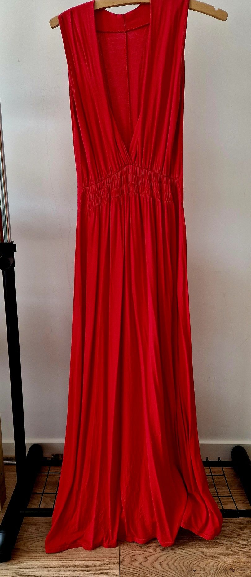 Czerwona sukienka maxi handmade 36 38 S M