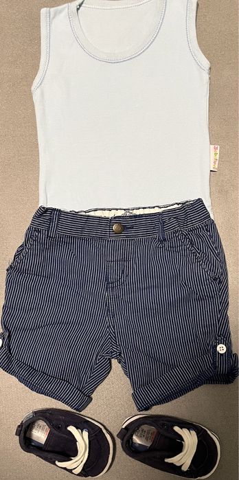 Zestaw body,spodenki Baby Club i tenisówki F&F r.74