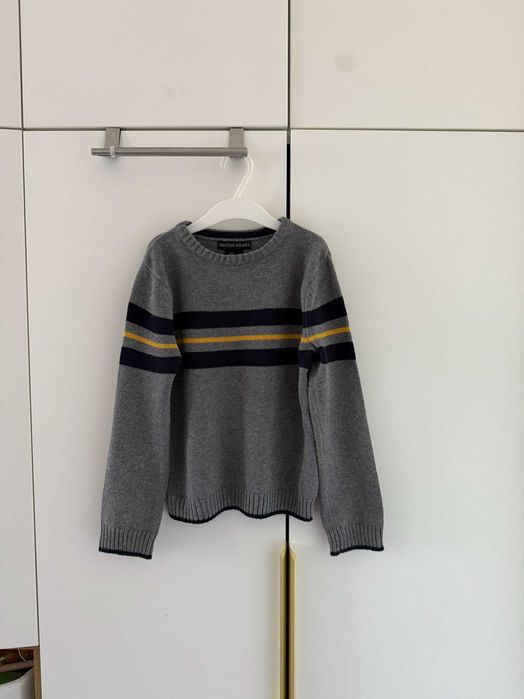 Sweter dla chłopca z paskami szary 100% bawełna 98/104