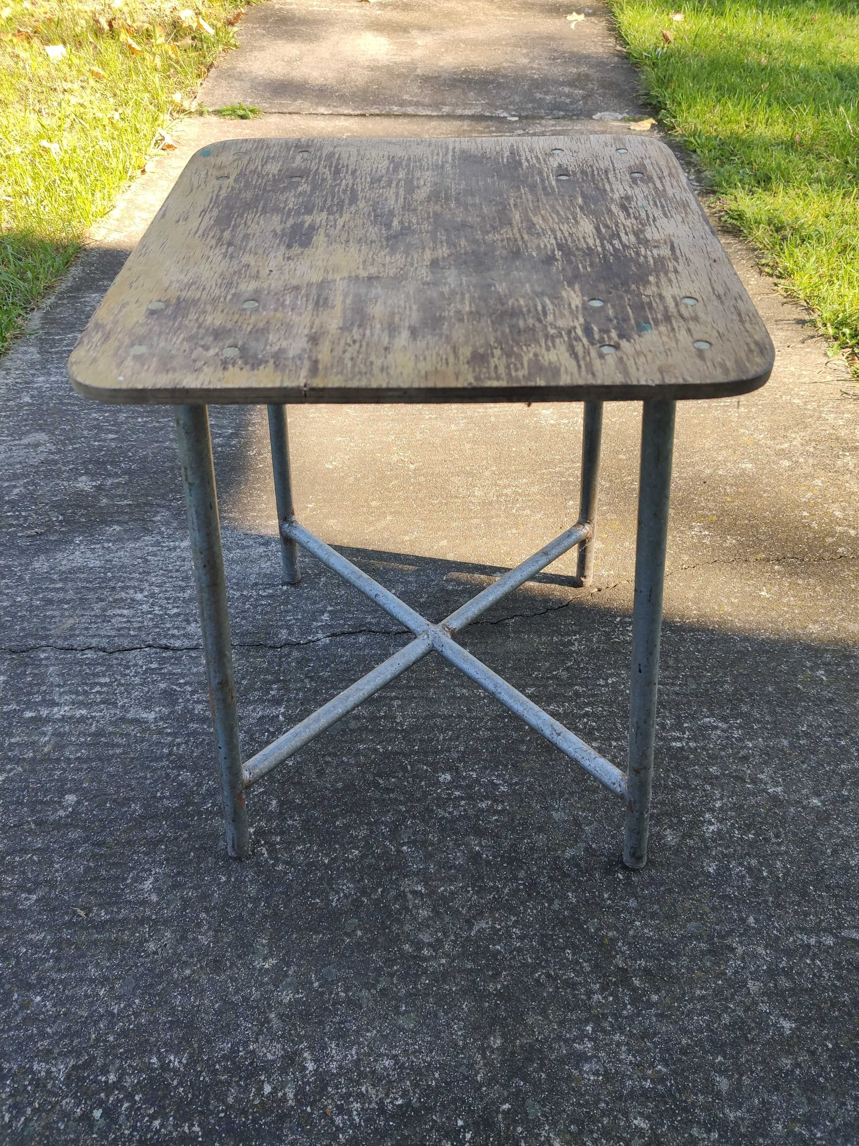 Taboret metalowo drewniany PRL