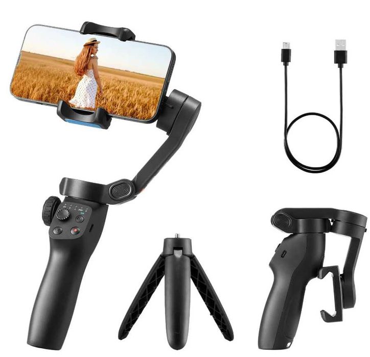 Estabilizador para smartphone, portátil e dobrável de 3 eixos