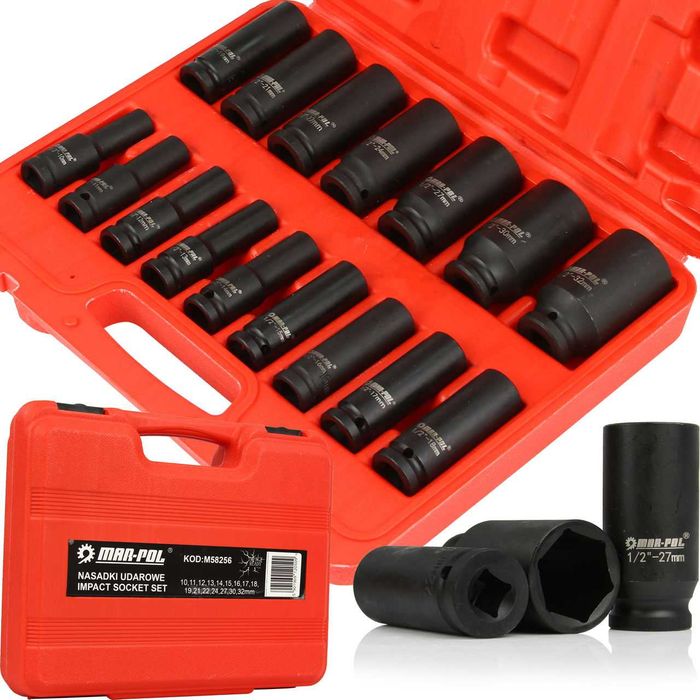 Nasadki udarowe 1/2 16 elementów 10-32mm zestaw walizka komplet