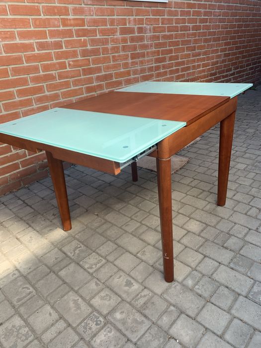Стол обеденный стеклянный+дерево, раздвижной продам