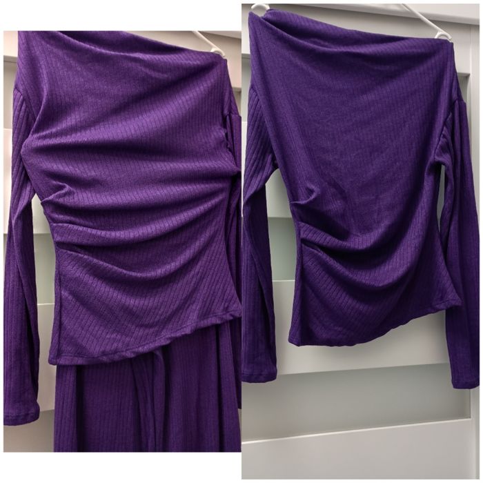 Zestaw dzianina prążek komplet bluzka + spodnie fiolet