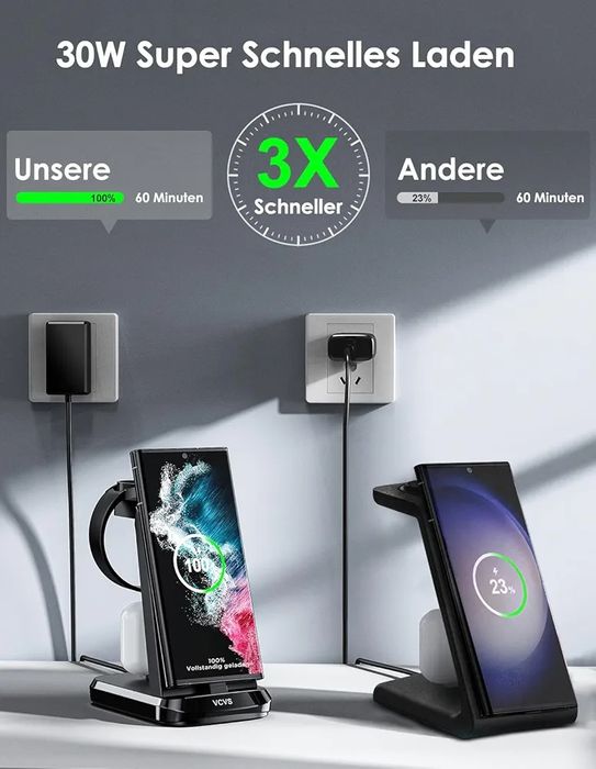 Зарядна станція VCVS 3-in-1 30W Super Fast Charger (Black)