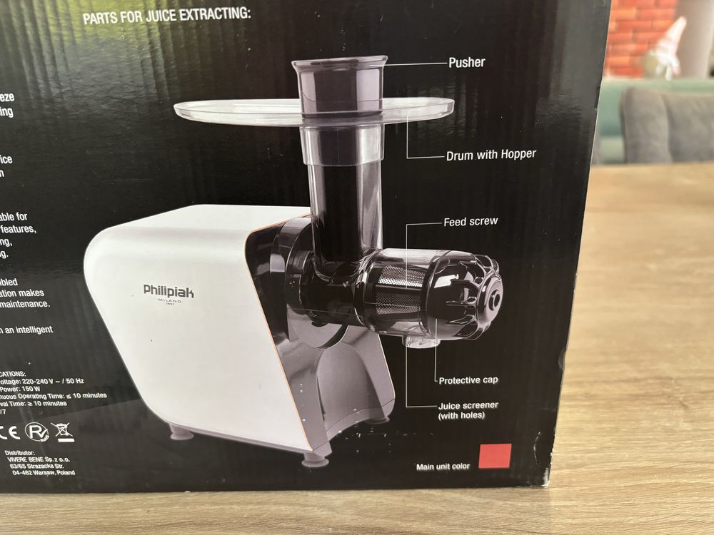 Wyciskarka wolnoobrotowa Philipiak Milano PH-1007 + zestaw akcesoriów
