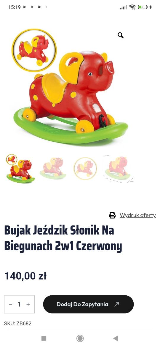 Jeździk słonik czerwony