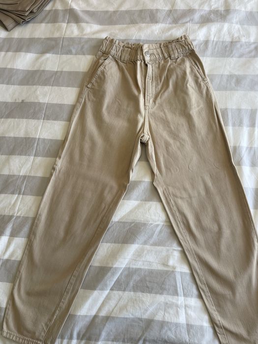 Calcas bege elastico na cintura