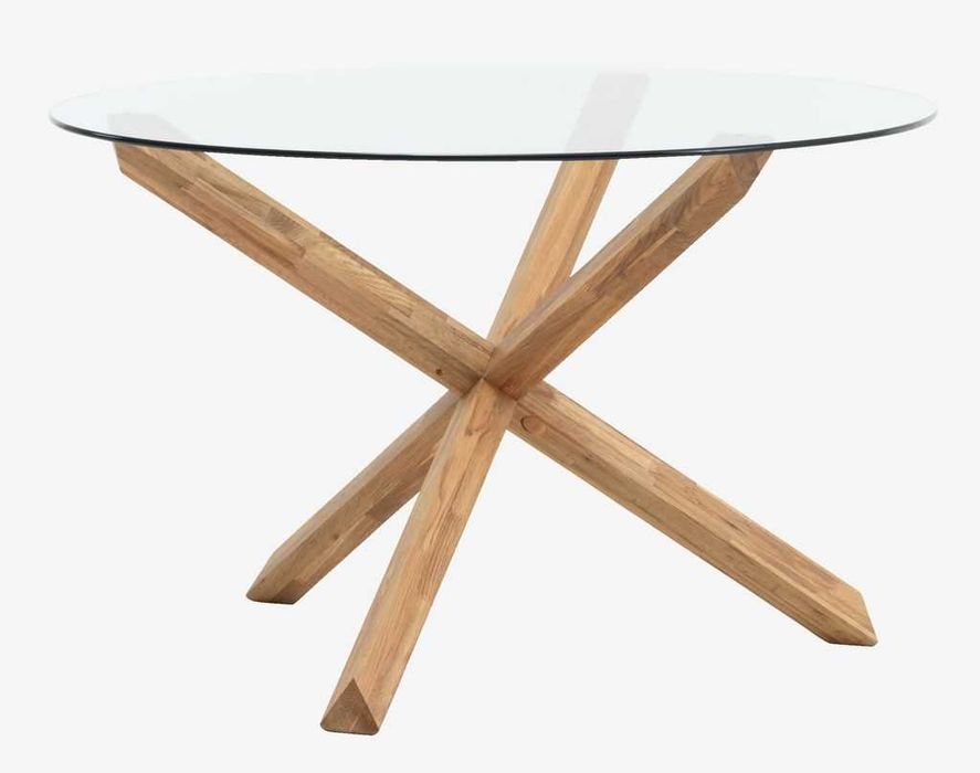 stół okrągły 120cm DĘBOWY szklany blat - NOWY