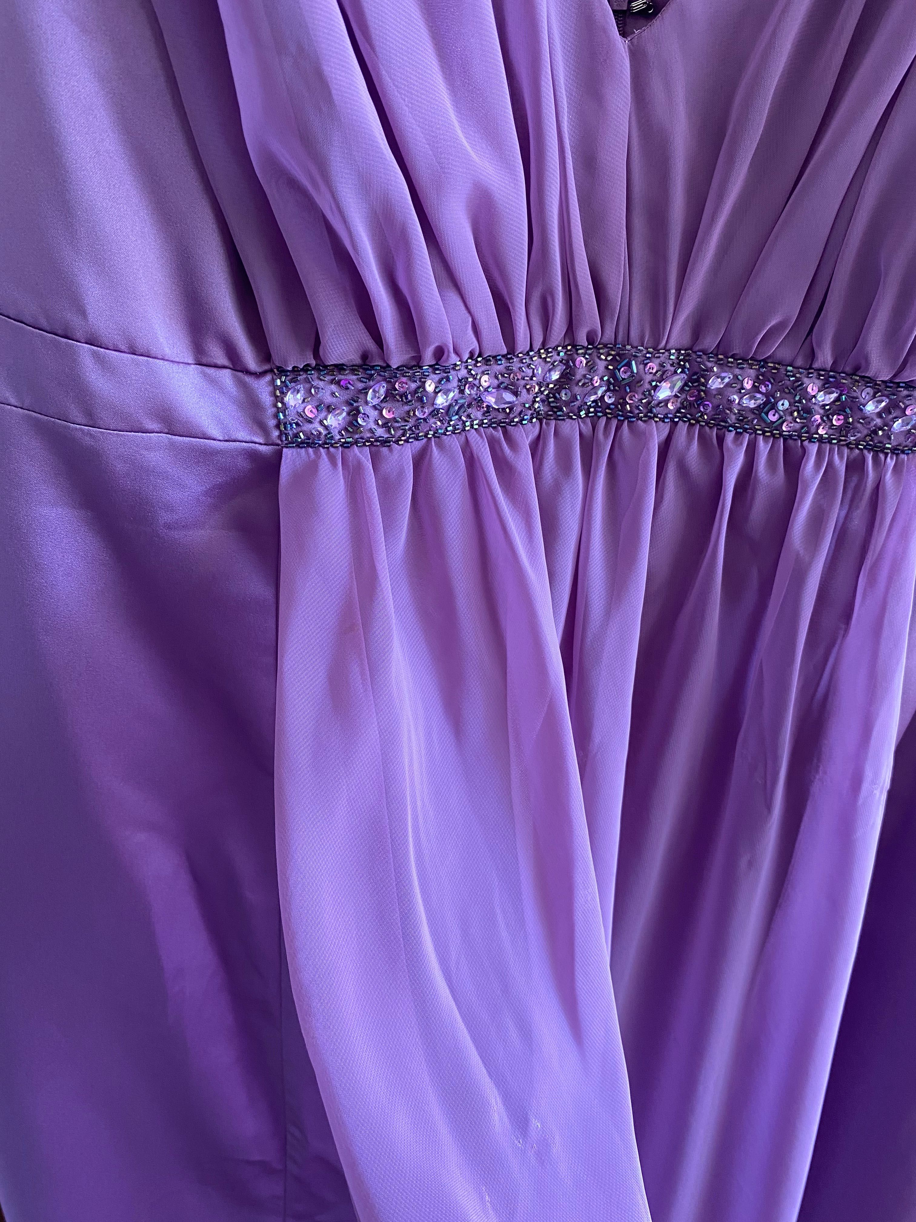 Fioletowa sukienka maxi długa wesele David’s Bridal rozm 26
