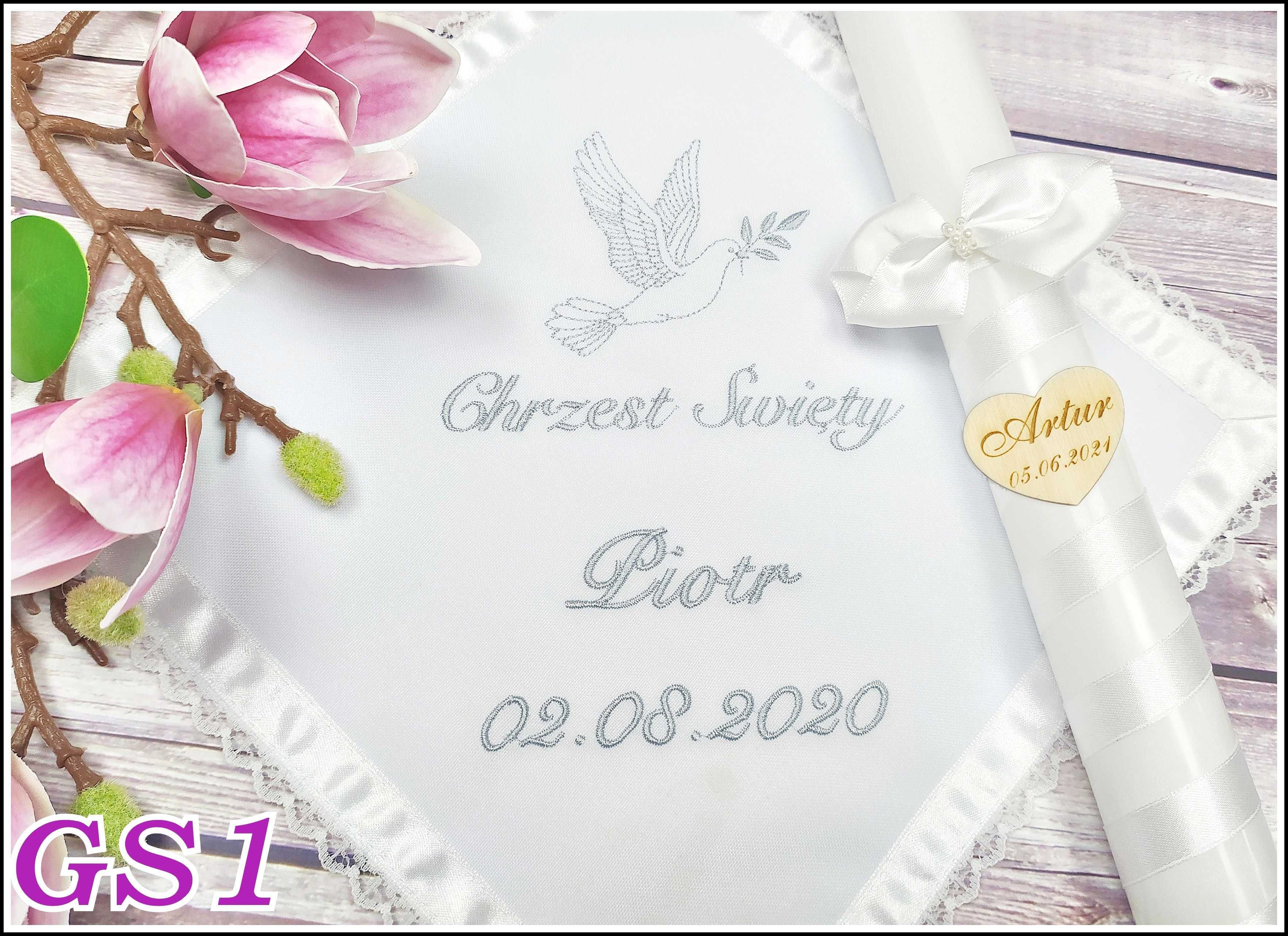 CHRZEST Szatka i świeca do chrztu napis Howlit HAFT GS