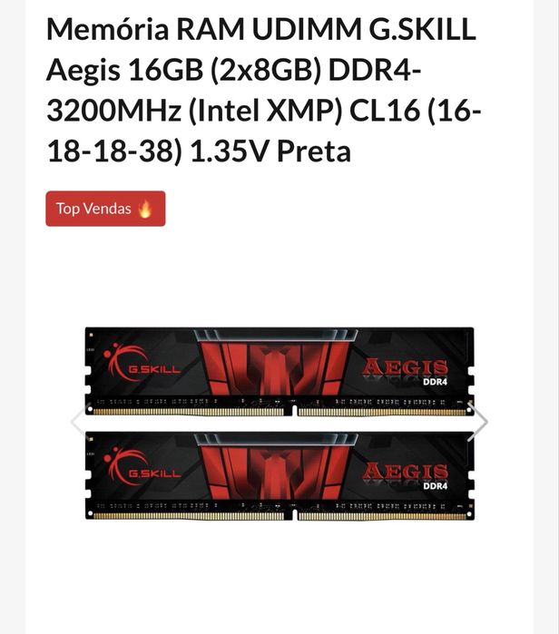 Memória RAM UDIMM G.SKILL Aegis 16GB (2x8GB) DDR4-3200MHz (Intel XMP)