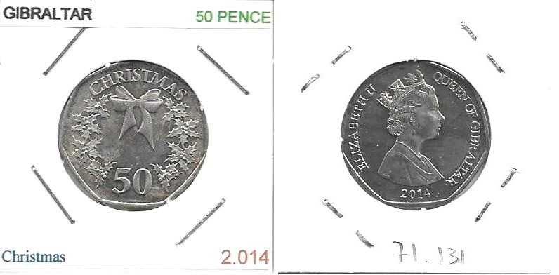 Gibraltar - - - 50 Pence - 2014 - - - Christmas - - - Moeda