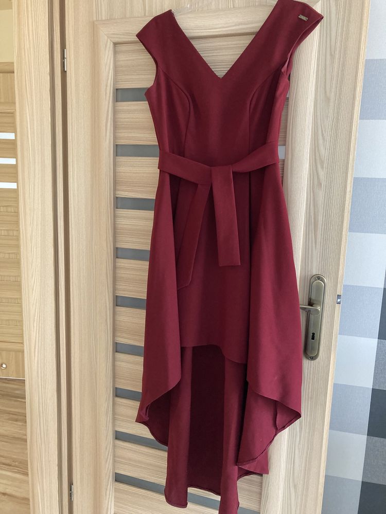 A&A Piękna suknia w kolorze wina bordo asymetryczna 42