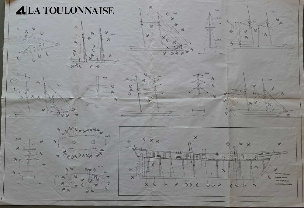Modelo de navio antigo em madeira - "La Toulonnaise"