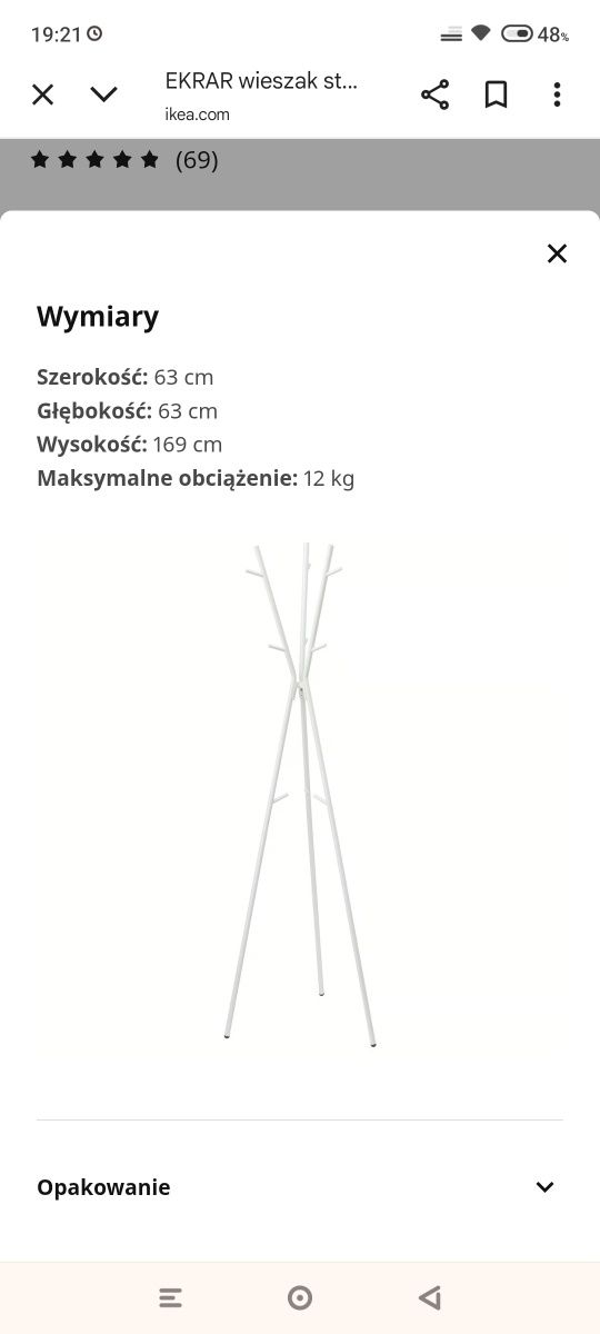 Wieszak stojący EKRAR 
Wieszak stojący, biały, 169 cm
Wieszak stojący,