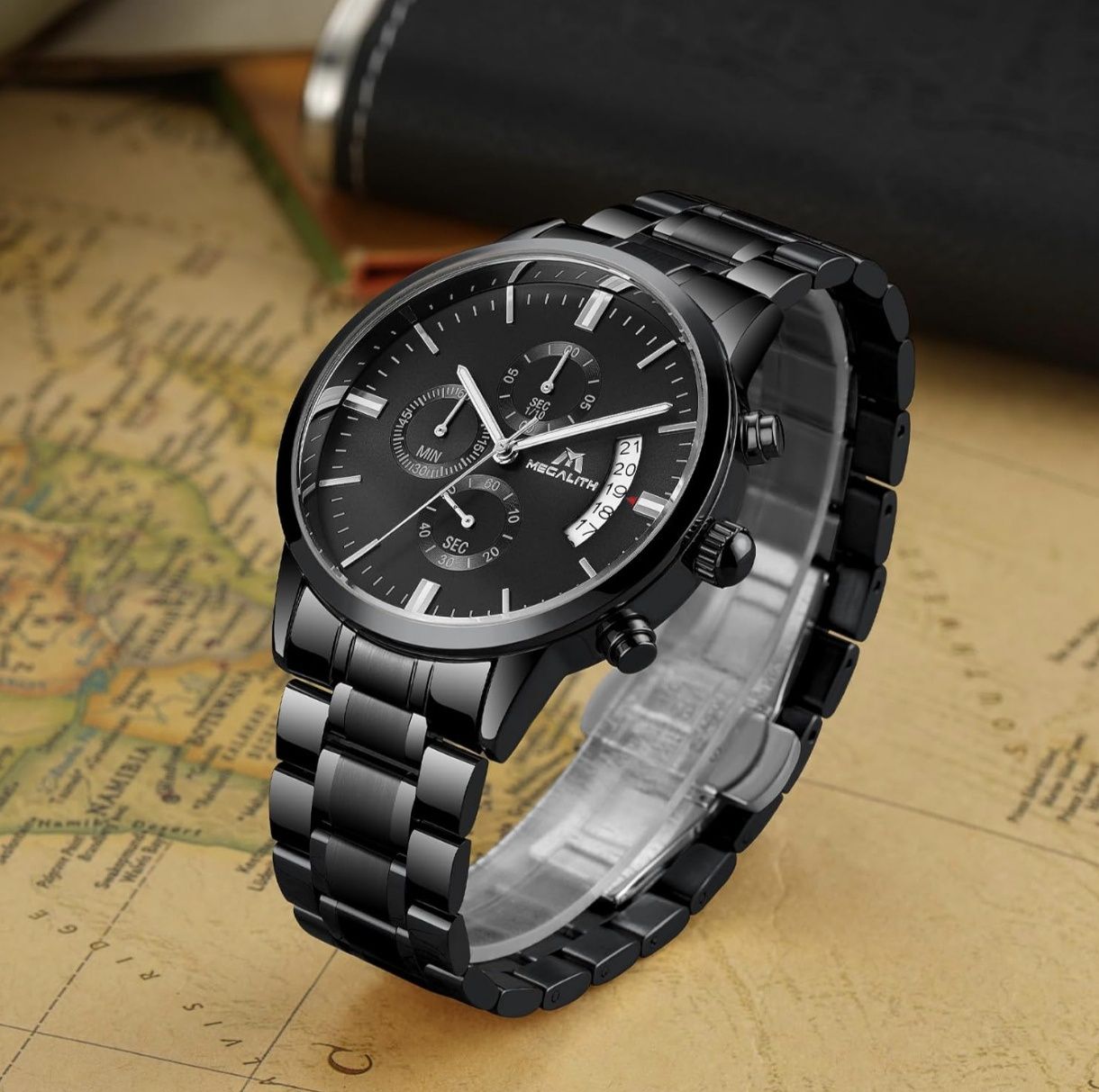 Megalith zegarek Chronograf Stal Japan movt  Wodoodporny męski