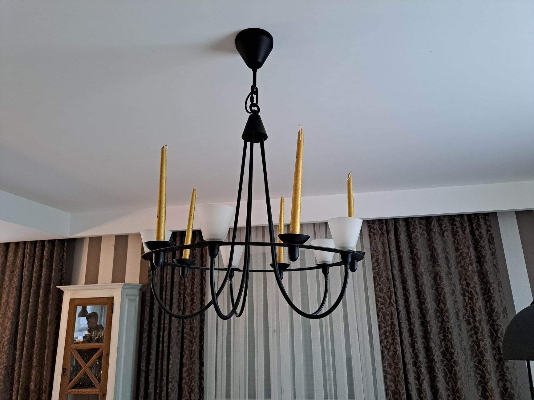 Lampa wisząca/Żyrandol metalowy czarny  IKEA 5-punktowy plus 5 świec