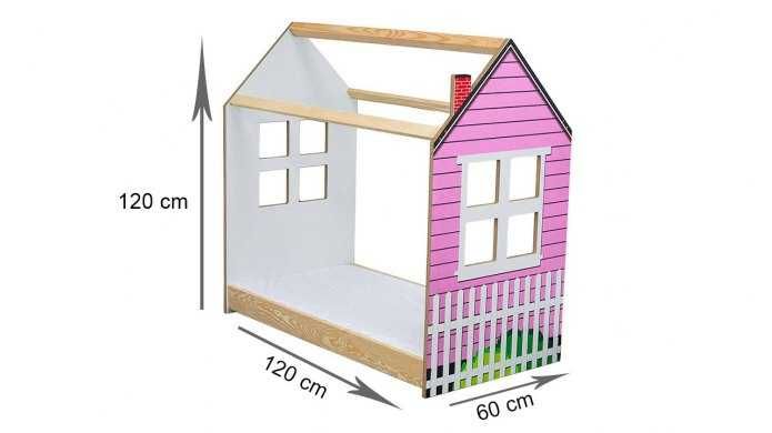 ŁÓŻKO DLA DZIEWCZYNKI różowe domek materac stelaż szuflada 120x60