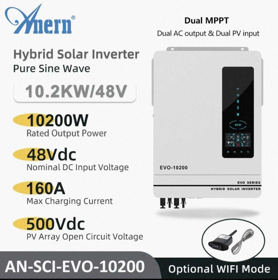 Гібридні сонячні інвертори Anern MAX 10.2 kwt,  48v/230v з Wi-Fi