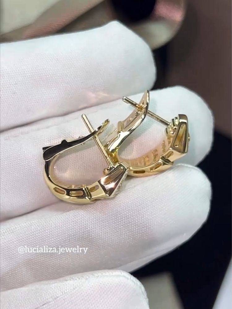 Золотые Серьги в стиле BVLGARI 1:1 Serpenti с бриллиантами 1.20ct