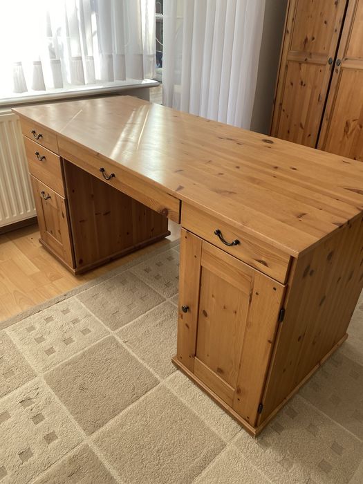 Ikea Leksvik biurko drewniane sosnowe vintage rustykalne